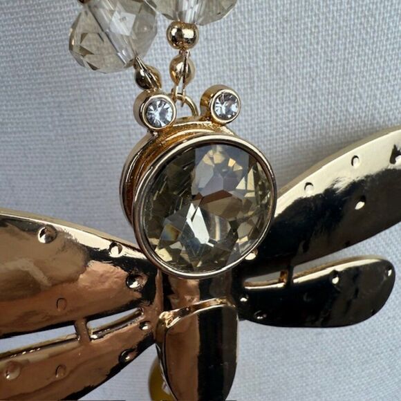 NWT Dragonfly Statement Necklace and Earrings Set Gold Tone Beads Crystals - Picture 3 of 12